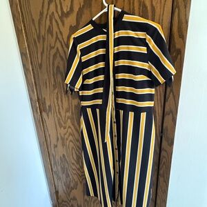 Who What Wear Black and Yellow Striped Midi Dress